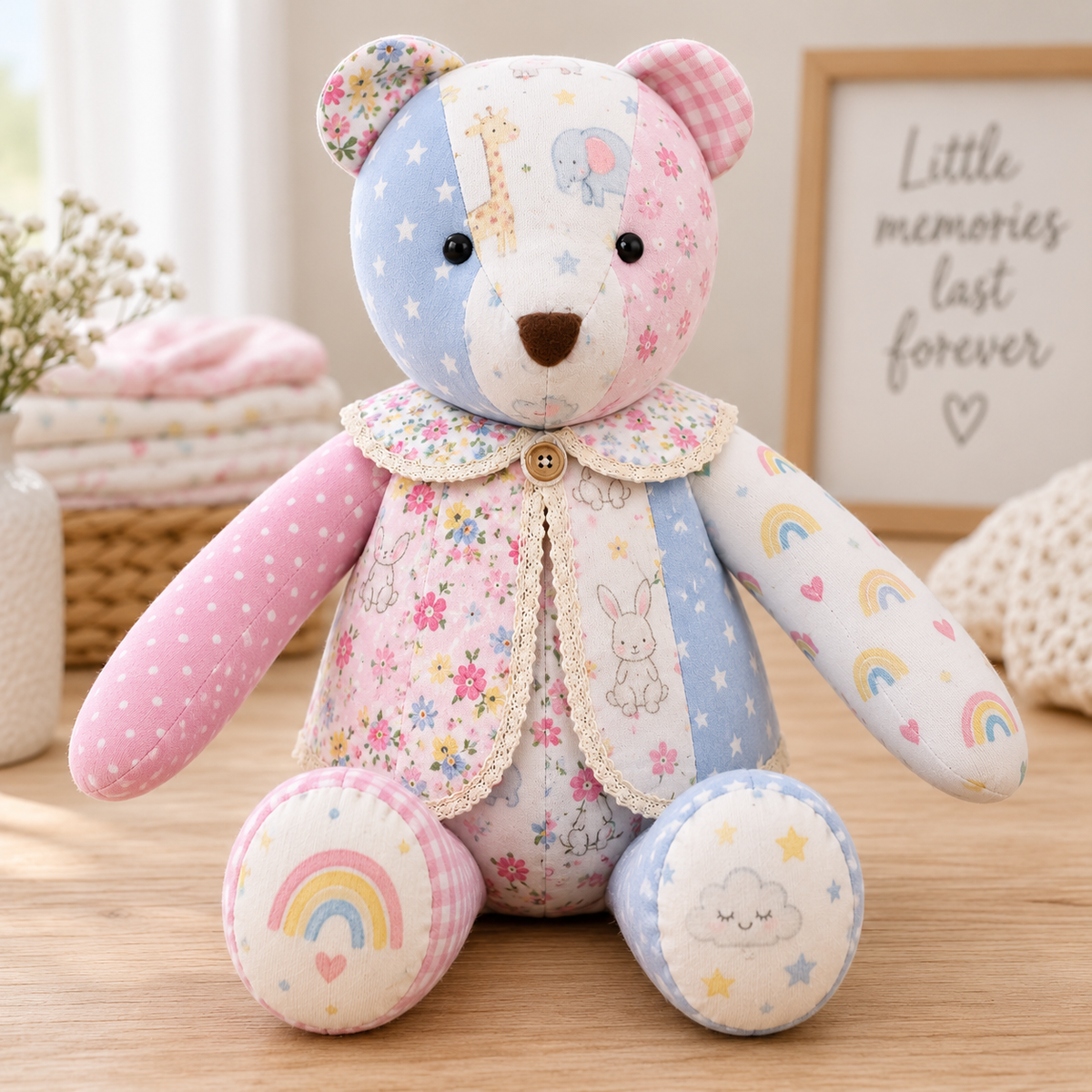 Baby Clothes Memory Bear – Personalised Birthweight Keepsake