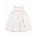 A sleeveless white baby dress with a pink floral patterned bodice, shown flat against a white background.